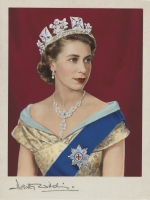 Queen Elizabeth II by Dorothy Wilding, hand-coloured by Beatrice Johnson (1952) ©National Portrait Gallery