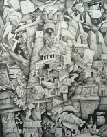 星野歩「街」（ペン画）