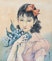 高畠華宵「花をいだいて（鈴蘭）」制作年不詳