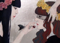 イヂチアキコ「夜のはじまり」 2013年 岩絵具、箔 242×333mm