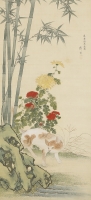 柴田義董　「梅花牡丹双鳥図・竹菊猫図 右幅